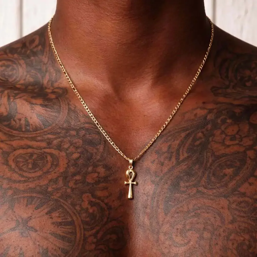 Gold Ankh Cross Pendant Necklace 2 A 23